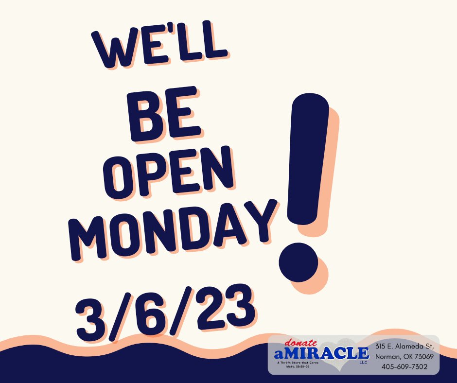 donateamiracle's tweet photo. Come see us!
#donateamiracle #donateamiraclethrift #normanoklahoma #shopnorman #oklahoma #thrifting #thrift #thriftstores #thriftshop #vintageokc #boomersooner #ousooners #keepitlocal #keepitlocalok #photooftheday #oklahomacity #normanok #savemoney #buyused  #reducefastfashion https://t.co/U3bfrxfOVj
