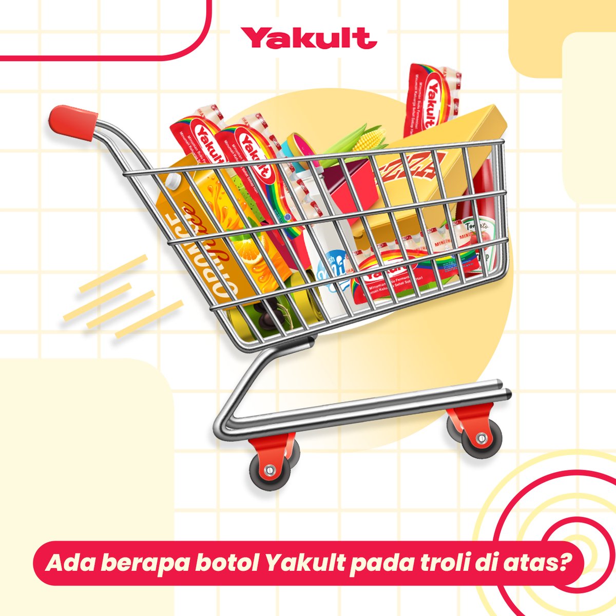 #ChallengeYakult kembali lagi! Challengenya gampang kok, kira-kira di dalam troli belanjaan pada gambar terdapat berapa botol Yakult ya? Kalau sudah ketemu jawabannya, yuk jawab via reply 🥰

#YakultIndonesia #JanganLupaMinumYakult #YakultSetiapHari