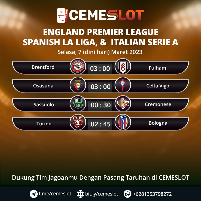 cemeslots's tweet photo. Saksikan Pertandingan BOLA ini &amp; jangan sampai lewatkan kesempatan ini dukung tim kesayanganmu
#cemeslot #bocoranslotgacor #Pajakslot #slotonline #slotterpercaya  #olympusgacor #slotolympus #lfl #medanhits #batamhits #bandunghits #jakartahits #surabayahits https://t.co/OWhRHdYYCs
