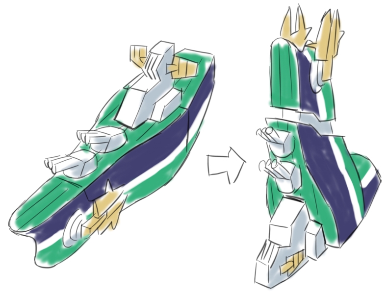 「この変形パターンを思いついたときに、そういや船5隻の戦隊ヒーローはいないかな?と」|油屋とんびのイラスト