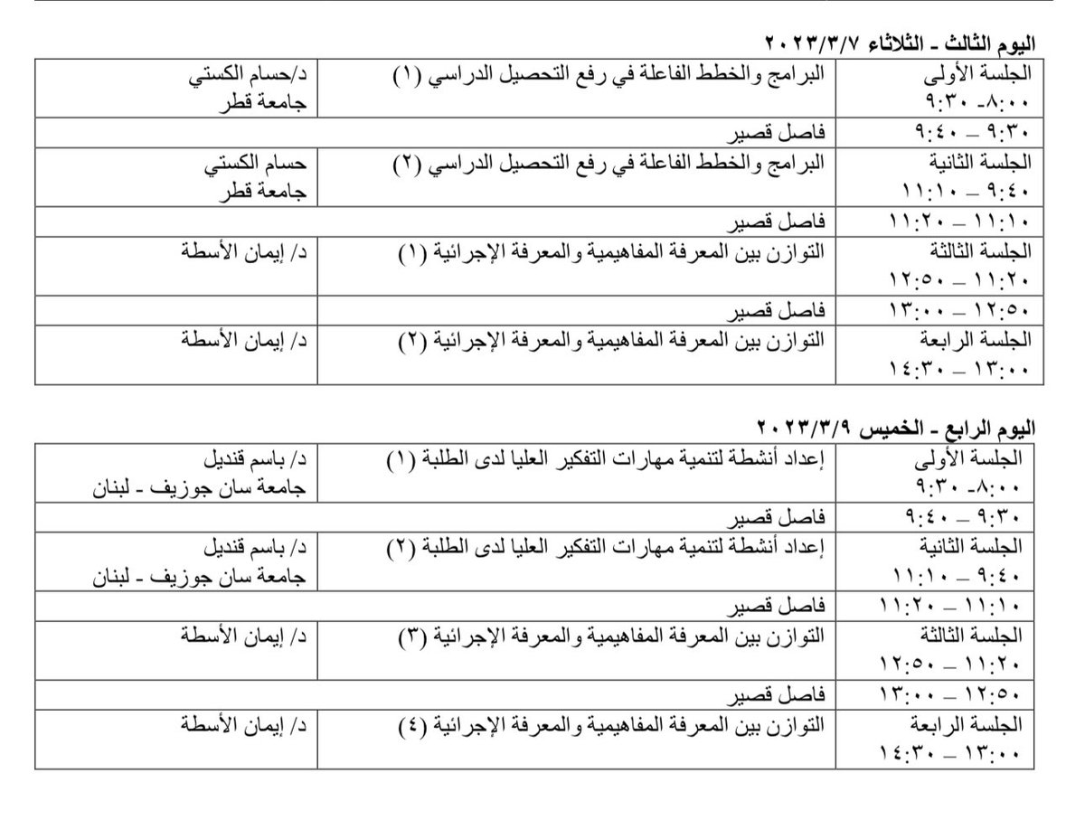 الفترة الثانية من "ملتقى تربويات الرياضيات التاسع-ممكنات رفع التحصيل الدراسي في الرياضيات"

الثلاثاء ٧مارس والخميس ٩مارس ٢٠٢٣
 
نسخة هذا العام تقام افتراضيا تأتي كتعاون للجنة الوطنية للرياضيات مع المديرية العامة للاشراف التربوي بوزارة التربية والتعليم.

التفاصيل في الصورتين أدناه
