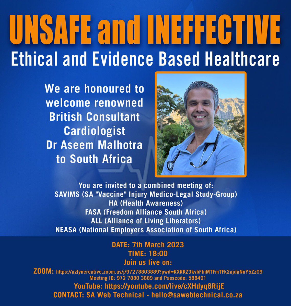 DrAseemMalhotra's tweet image. BREAKING:

‘Unsafe and ineffective’

The truthful message about the covid mRNA jab through the principles of ethical evidence based medicine will be broadcast to doctors &amp;amp; the public tomorrow evening all across South Africa

The mission to end Big Pharma tyranny continues 👊👊👊