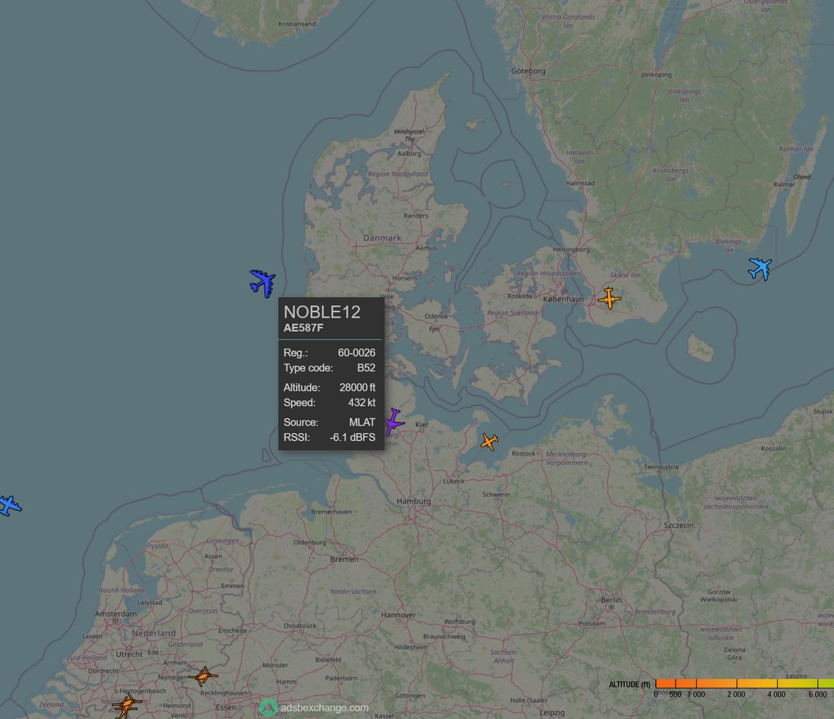 2x #B52 over Danmark, and KC135 Tanker over the Baltic Sea. Part of #jointviking23? #jef @balticjam @auonsson