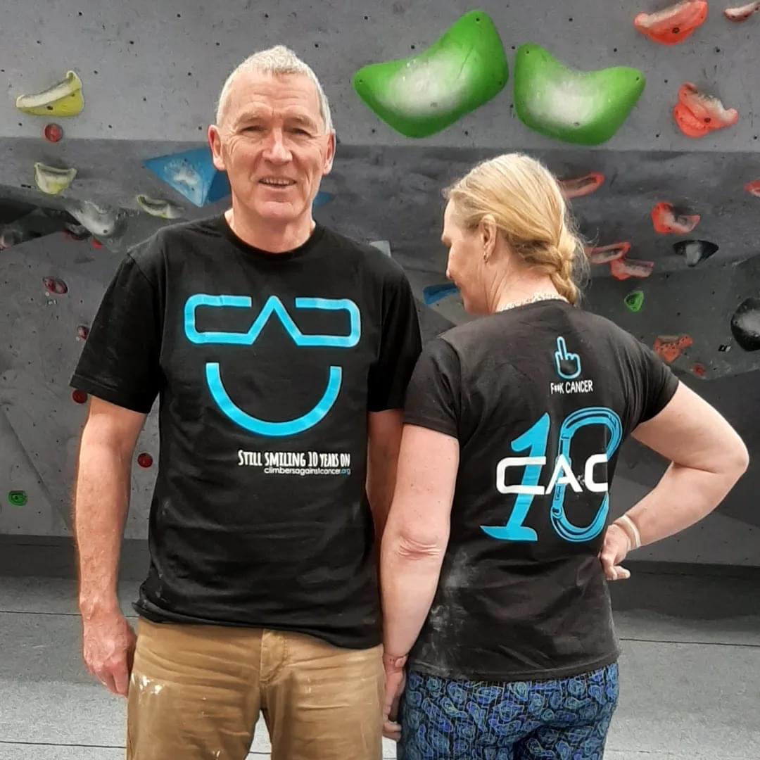 Check out our lovely supporter Avril and her partner Sandy rocking the new CAC Anniversary t-shirts. 
Head to climbersagainstcancer.org/shop/ 
to get yours while we still have stock! 
#getoutside #climbingcommunity #climbersrock
#cancersucks