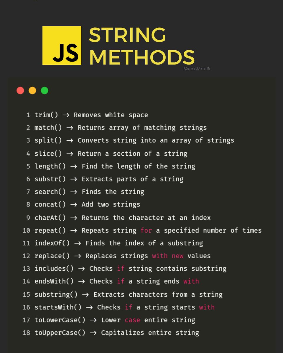 JavaScript String Methods CheatSheet✨