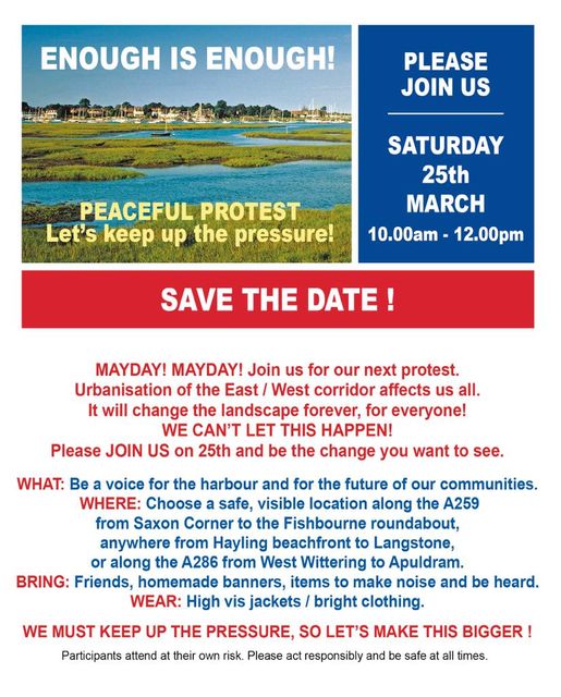 FishbournePC's tweet image. Mayday Mayday! Join the demo on 25 March 10am-12pm against increased urbanisation around the Harbour.