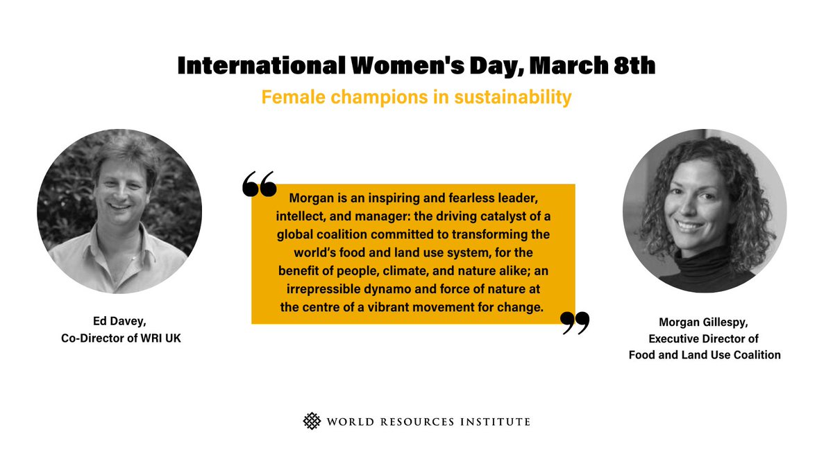 World Resources Institute Europe (@wrieurope) on Twitter photo For #InternationalWomensDay on March 8th, we asked our <a href="/WorldResources/">World Resources Institute</a> colleagues who their female champions related to sustainability, nature & climate are.
<a href="/edwardleodavey/">Edward Davey</a> of WRI UK chose <a href="/morgan_gillespy/">Morgan Gillespy</a> of <a href="/FOLUCoalition/">Food and Land Use Coalition</a>.
⭐Read the whole text here: bit.ly/3Y9OxPo For #InternationalWomensDay on March 8th, we asked our <a href="/WorldResources/">World Resources Institute</a> colleagues who their female champions related to sustainability, nature & climate are.
<a href="/edwardleodavey/">Edward Davey</a> of WRI UK chose <a href="/morgan_gillespy/">Morgan Gillespy</a> of <a href="/FOLUCoalition/">Food and Land Use Coalition</a>.
⭐Read the whole text here: bit.ly/3Y9OxPo