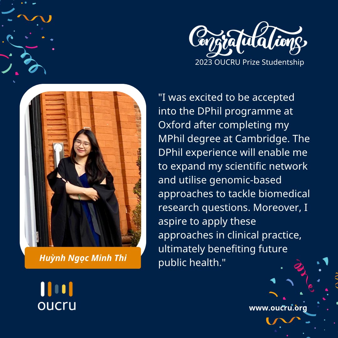 Congratulations to the recipients of this year’s OUCRU Prize Studentships! These excellent candidates will join our PhD family and enroll at @NDMOxford 🎉 Learn more about the PhD Programme: ow.ly/wZNc50N9nO6