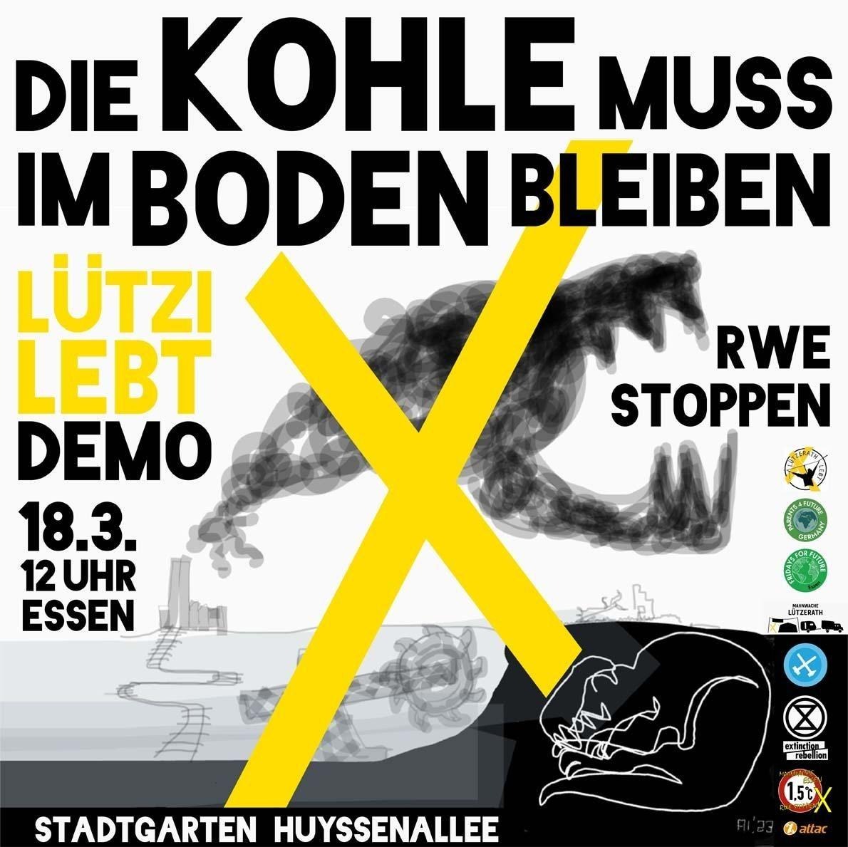 Am 18.3. um 12h laden über 60 Initiativen zur Demo nach Essen ein – vor den Konzernsitz von RWE! Denn die Kohle muss im Boden bleiben. #LütziLebt!
👉 Alle Infos: mahnwache-essen.de