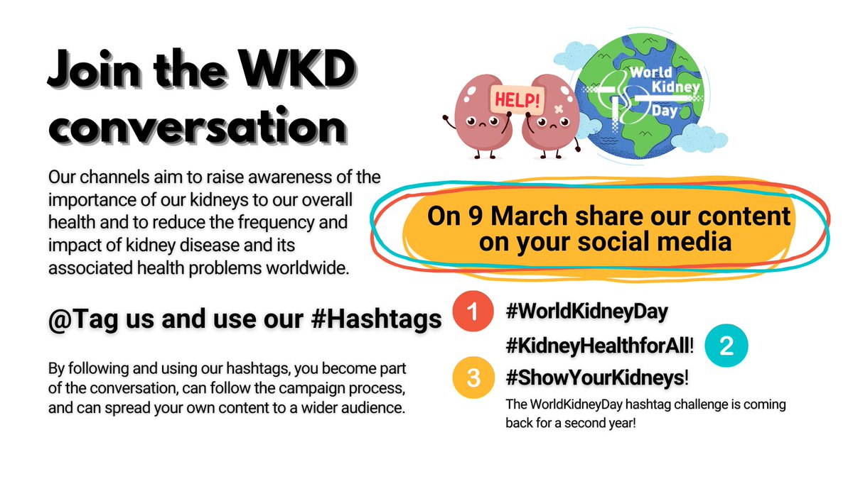 worldkidneyday's tweet image. The #WorldKidneyDay #SocialMediaToolkit provides a starting point and ideas for creating your social media campaign to raise awareness about kidney health. It includes visuals and wording that you can use for your posts! Take a look at it here: worldkidneyday.org/resource-libra…