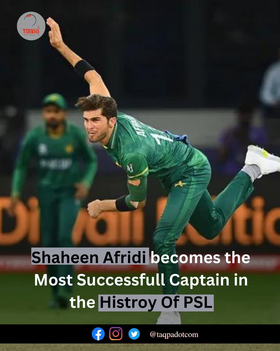 Taqpadotcom's tweet photo. Lahore Qalanadars skipper, Shaheen Afridi, has become the most successful captain in the history of the Pakistan Super League (PSL) in terms of win percentage. 
#LahoreQalanadars #ShaheenAfridi #PSL #PakistanSuperLeague https://t.co/TVVN4PMVy4