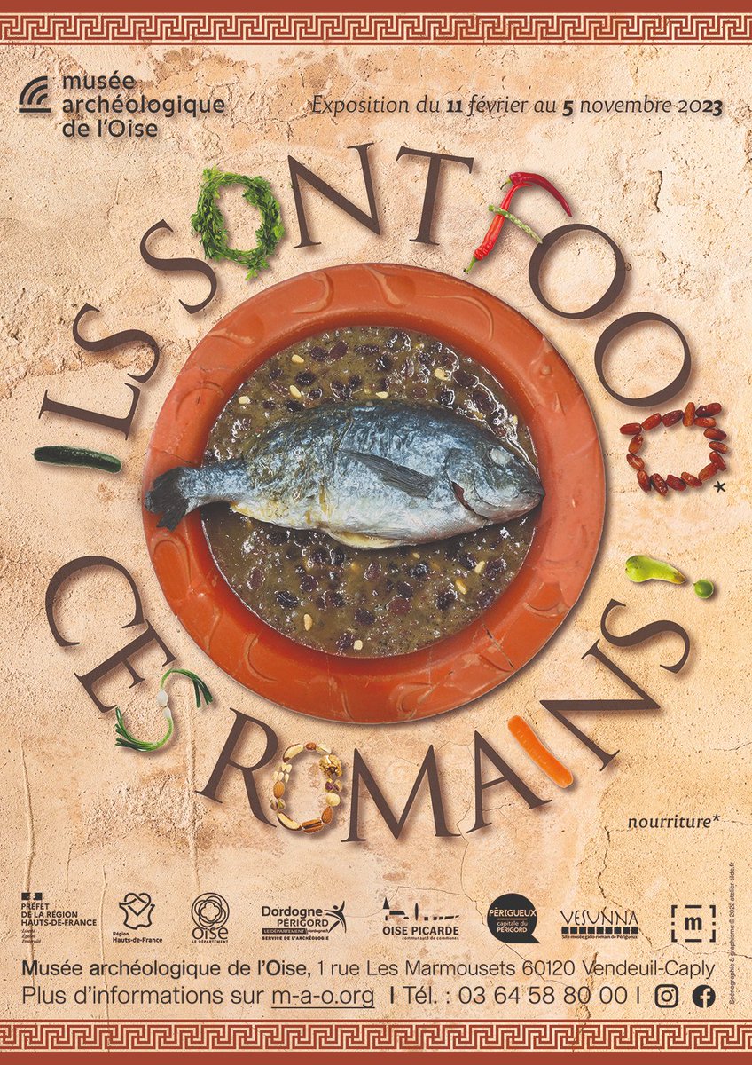 VoyageEnGaule's tweet photo. [Exposition] Ils sont food ces romains ! Musée archéologique de l'Oise, Vendeuil-Caply, 11 février - 5 novembre 2023 #exposition #musée #archéologie #romains #Oise #HautsdeFrance https://t.co/oviGl824I3