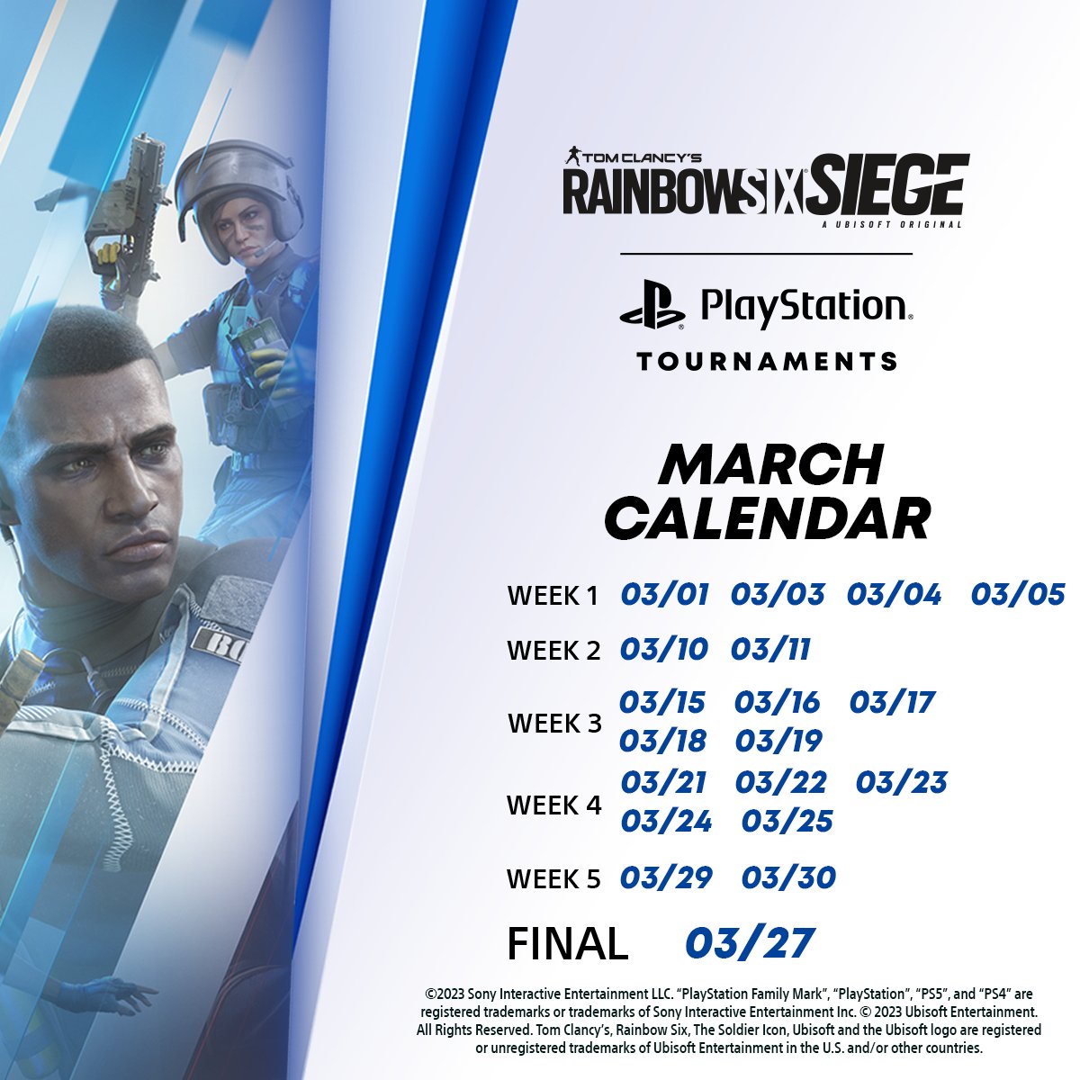 The #PlayStationTournaments are ready for a new month of non-stop action! 🎮💥 Get ready to join the competition and showcase your skills 🔥 esl.gg/RB6_PS4