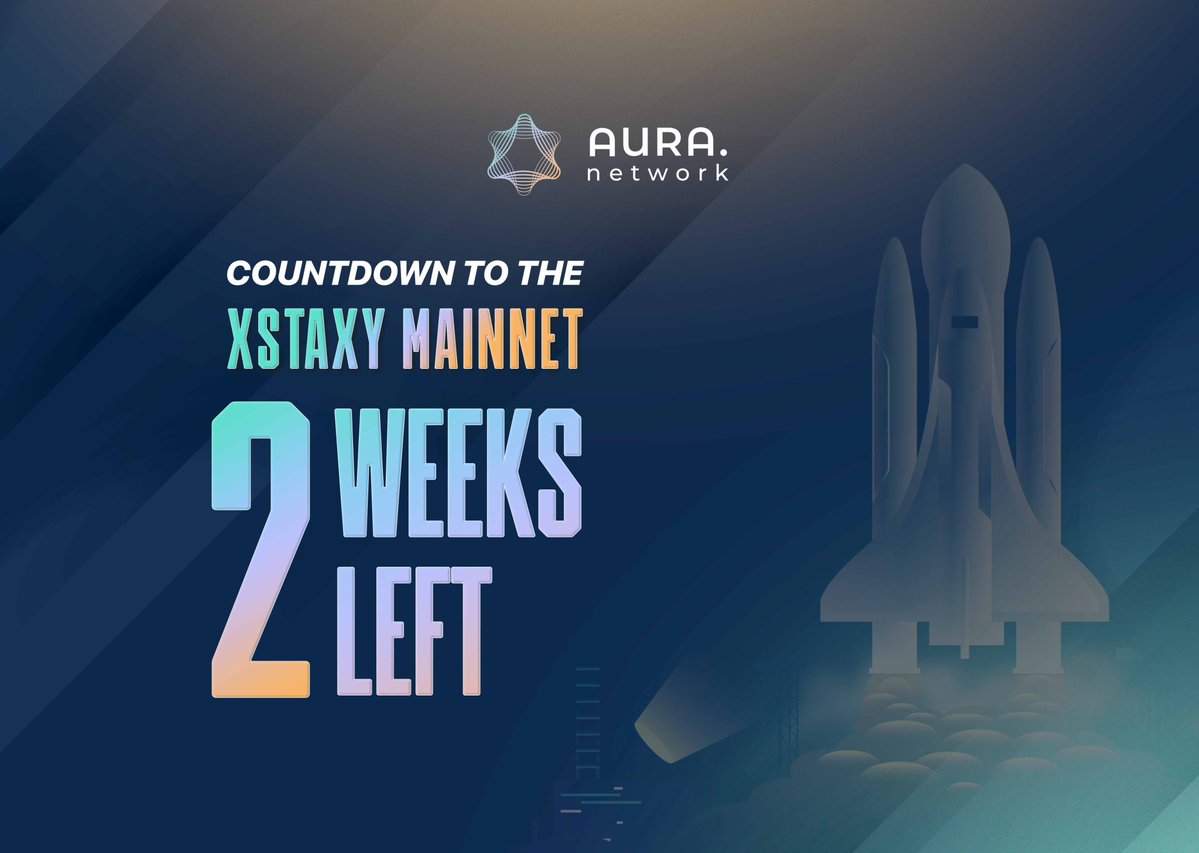 AuraNetworkHQ's tweet photo. 2 weeks left until the launch of The Xstaxy Mainnet! The future is almost here.

Let’s count down to this historical moment on our website 👉 https://t.co/kWp3mgKnAc

RT 🔁 if you are just as excited as us about this much-anticipated #mainnet!

#AuraNetwork #Xstaxy #MainnetLaunch https://t.co/OJjGc8x3gy