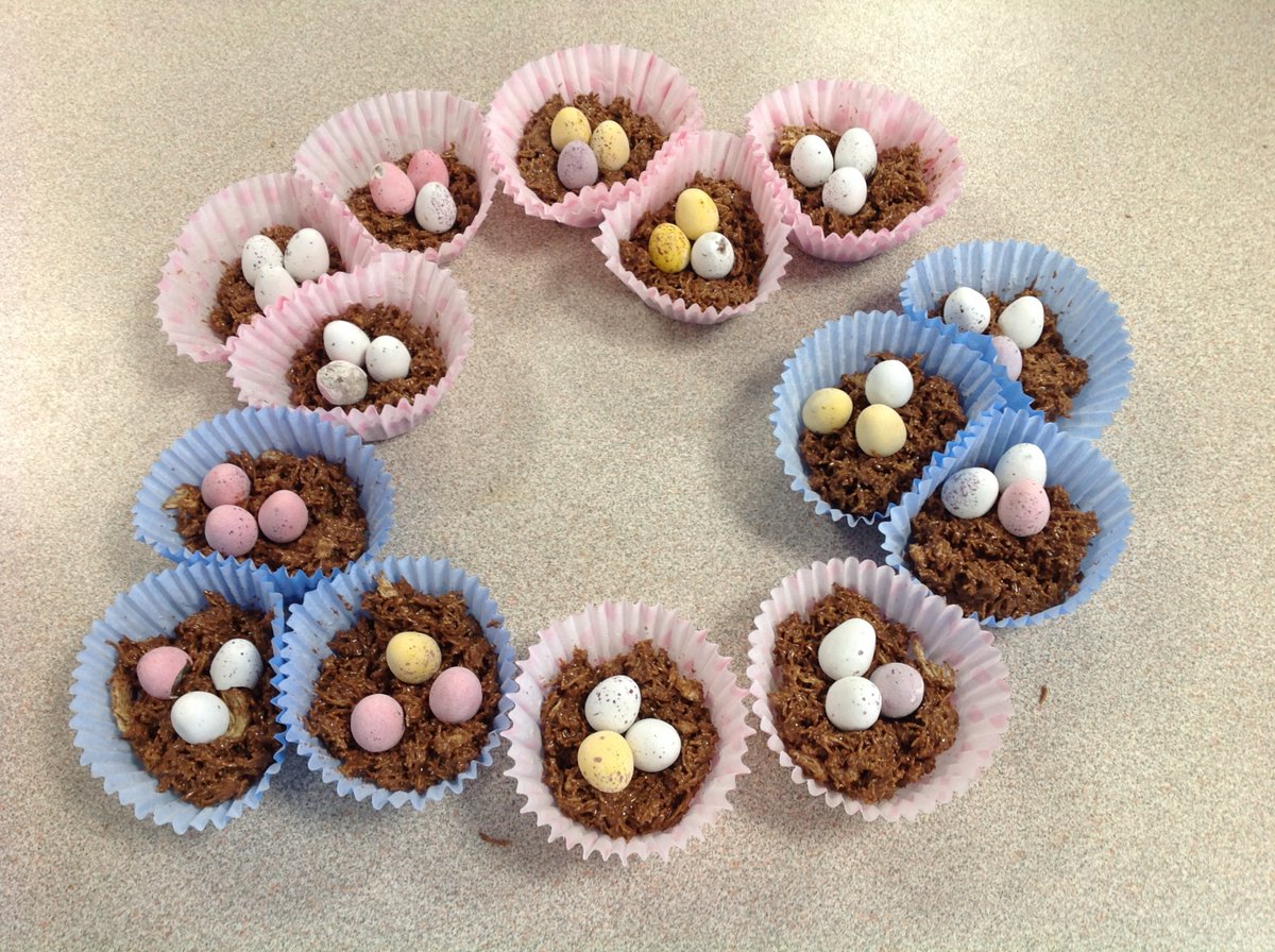 Bubble class have been busy making chocolate Easter nests this morning - yummy! 🐣🍫 #eyfs #easter