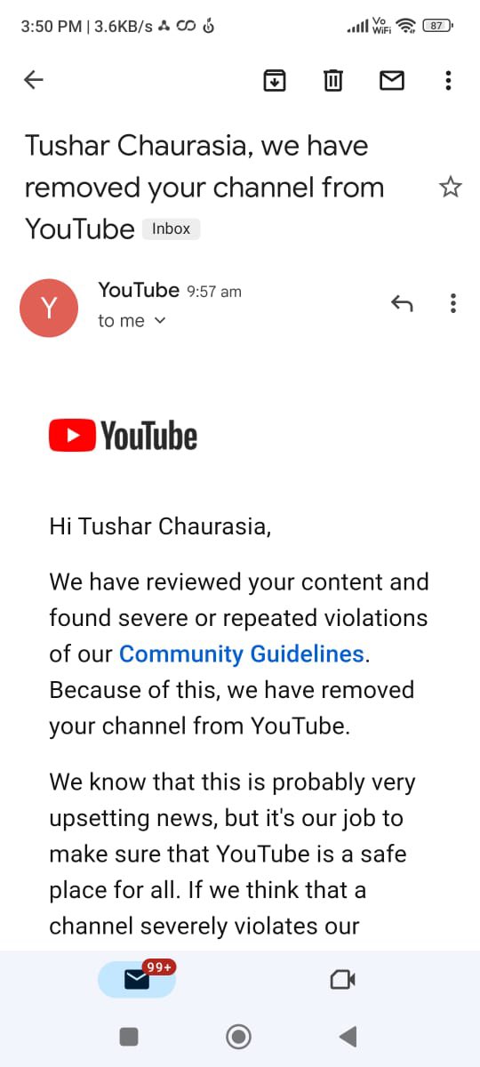 thecrazytushar's tweet photo. @TeamYouTube @YouTubeIndia @YouTubeCreators 
Dear YouTube
I know every community guidelines by YouTube and i am sure that there is no violation of youtube community guidelines. please review again and give me back my terminated channel

My Channel Link - https://t.co/C4UbMJh8so https://t.co/McUbxLikWQ