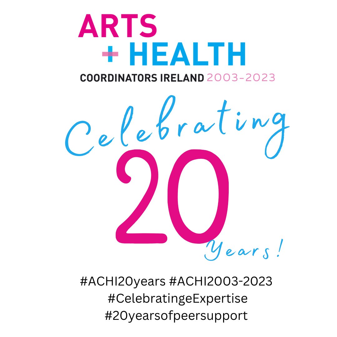 Congratulations to Arts in Health Coordinators Ireland on celebrating 20 years as a network today! 

Two decades of shaping, sharing & collaboration across #artsinhealth in Ireland. We hope our #CHIartsandhealthteam @MaryBGrehan @fimsmith and @Oebutler enjoy some cake🎂

#ACHI20