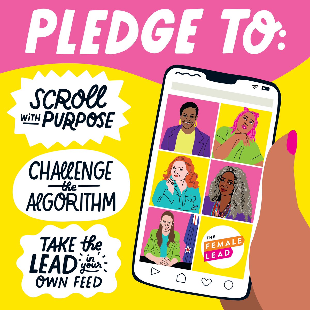 Today we take a stand to challenge the algorithm and promote healthier and more positive social media use. Choose to scroll with purpose and follow someone who you respect &amp; empowers you. Pledge to #DisruptYourFeed with <a href="/the_female_lead/">The Female Lead</a>! 💗