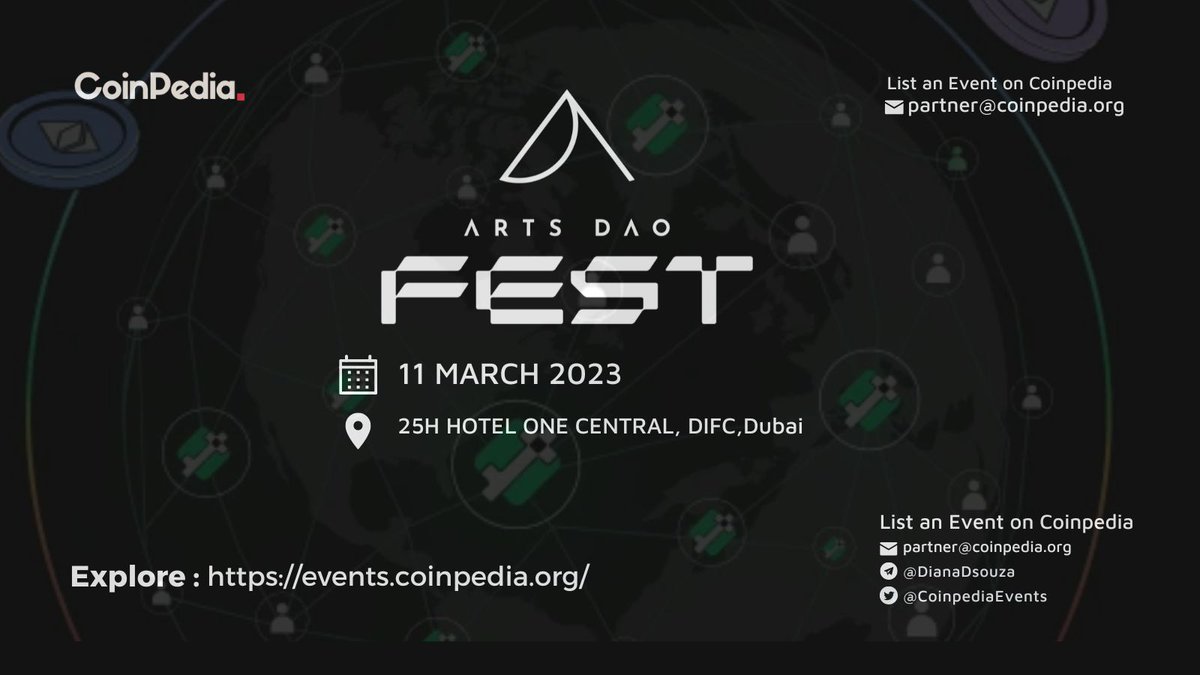 The most amazing NFT Event coming up in Dubai on March 11th📅. 

Yeah, it's the <a href="/arts_dao/">Arts DAO</a> Fest 🥳

Go get more information here👉 : 
events.coinpedia.org/arts-dao-fest-…