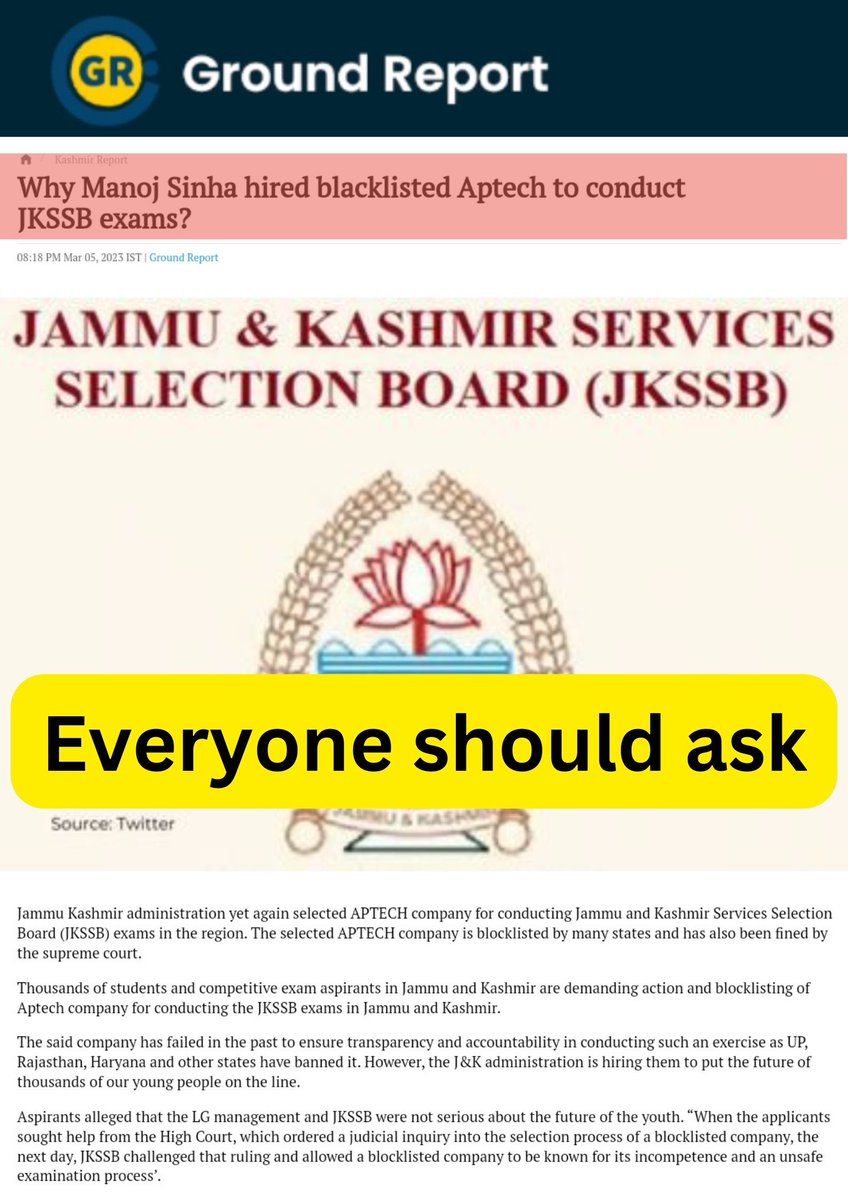Dear @jkssbofficial Stop exam calendar immediately otherwise students are ready to come on the roads. We don't need a blacklisted company #Aptech for exams in #JK. We want fair and transparent recruitment and there is no fun of taking exam from this blacklisted company.#JKSSB