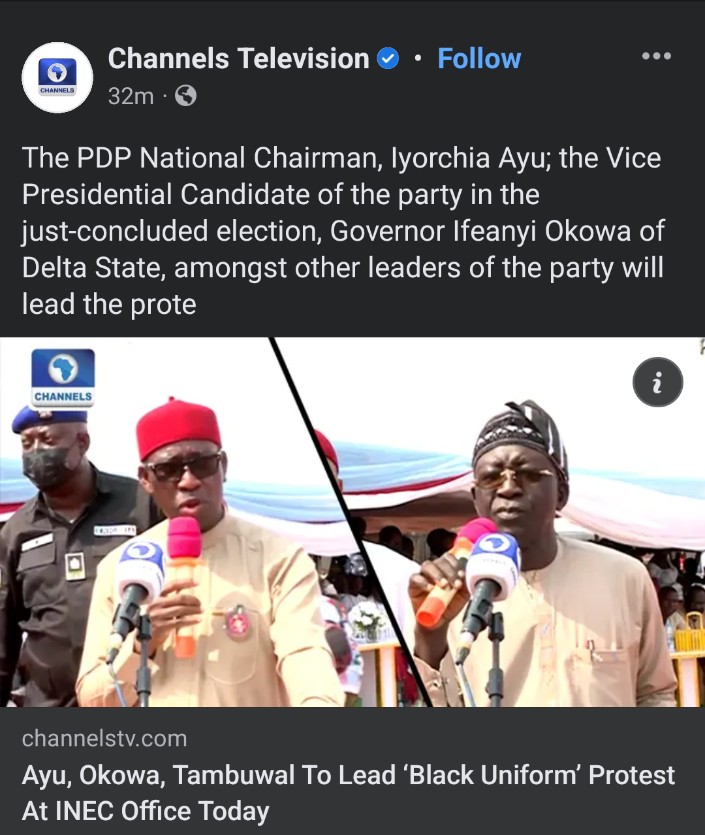 MuonagoCollins's tweet photo. Atiku and PDP members protesting in Abuja. I think they're now Obidient fighting to recover Elluu Pee mandate🤔🤔🤔 https://t.co/zeaTeV555y