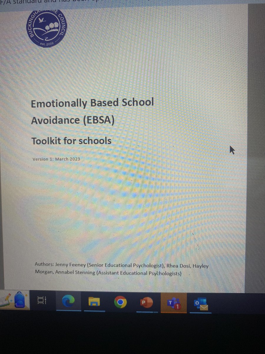 Enormously proud to have created the local authority guidance for Emotionally Based School Avoidance (EBSA) alongside the senior EP and other assistants. It has just been launched online now. Please take a look: schoolsweb.buckscc.gov.uk/media/78668/eb… #EBSA #twittereps