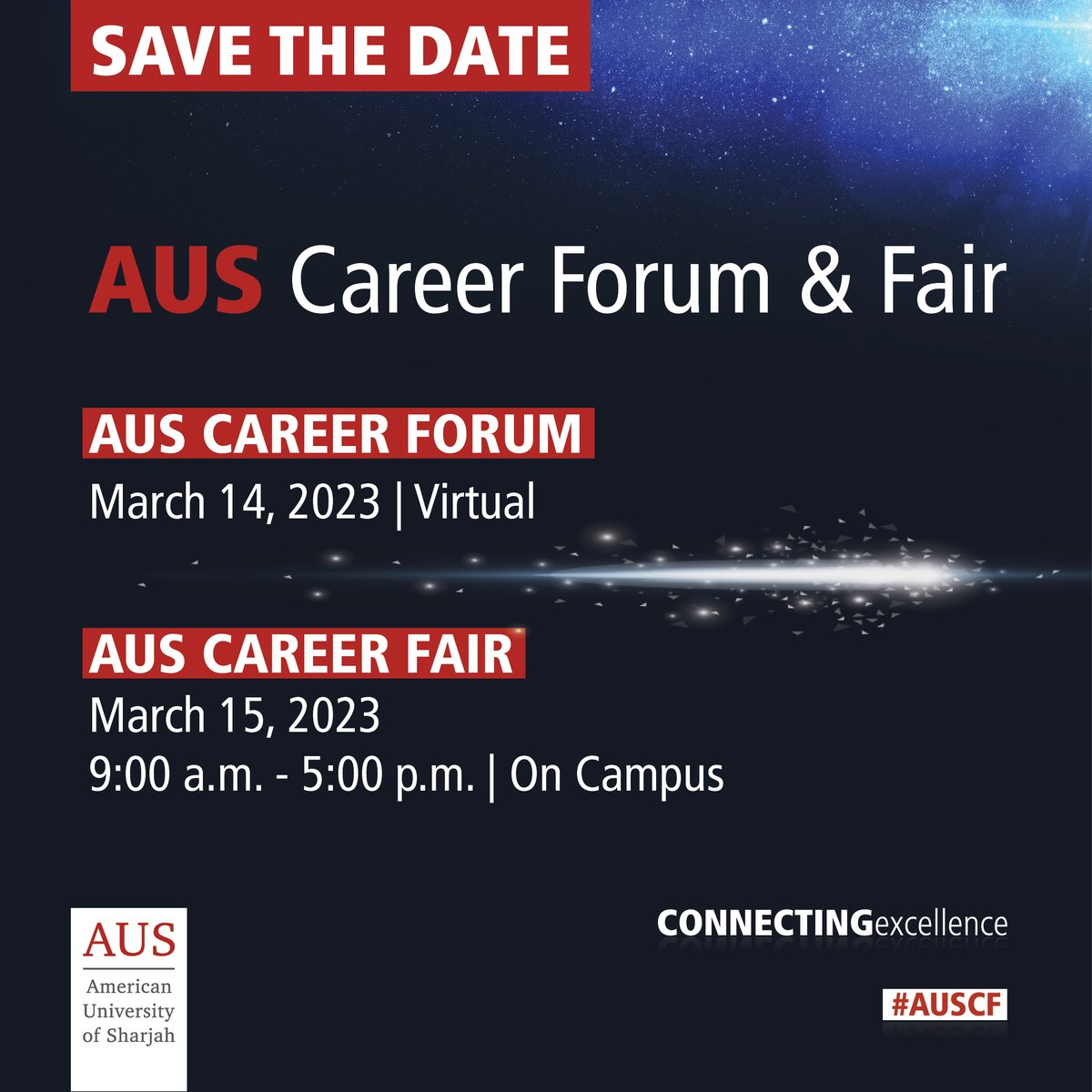 AUSharjah's tweet photo. Save the date for the upcoming "AUS Career Forum & Fair 2023"
#AUSCF #BecauseTomorrowMatters https://t.co/UaHeWg0PUY