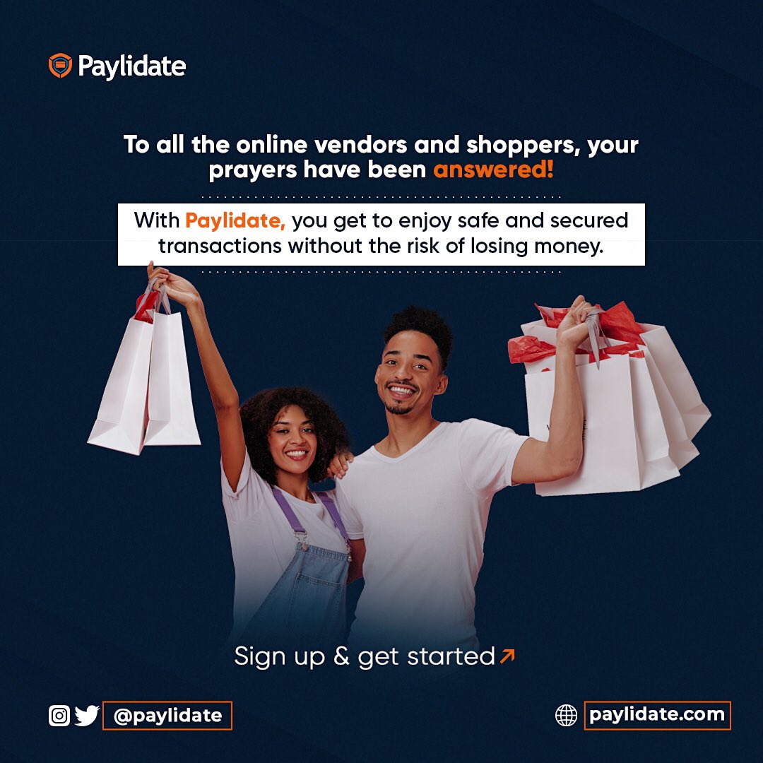 paylidate's tweet photo. To all the online vendors and shoppers, your prayers have been answered through Paylidate🤗

With Paylidate, you get to enjoy safe and secured transactions without the risk of losing money.

#Paylidate #Paylimonday #meethalfway #paymentvalidation https://t.co/9jUyUVVVCa