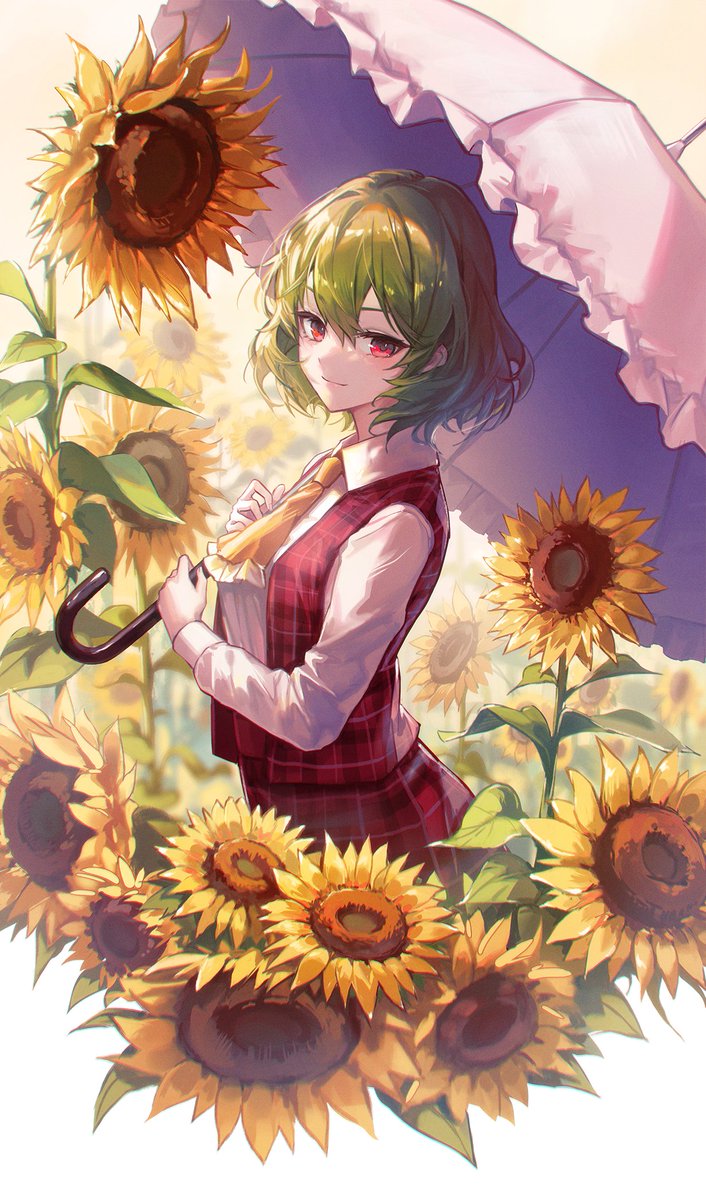 kazami yuuka 1girl sunflower umbrella flower solo green hair vest  illustration images