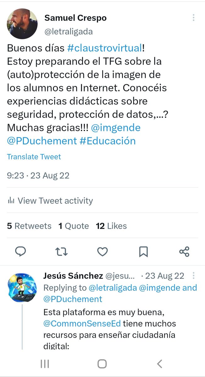 letraligada's tweet photo. Hace unos meses solicité ayuda al #Claustrovirtual para elaborar mi TFG, hoy ya lo he defendido y superado 🥳, thank you!!! #Maestro #Educación @imgende @UNIRuniversidad https://t.co/uxE5IErvjd