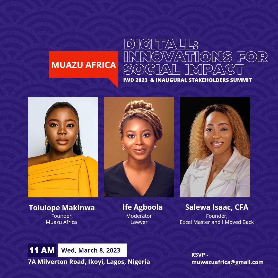 WEDNESDAY is a big deal for all of us at Muazu Africa because we are turning one, as well as hosting our inaugural stakeholders summi on the international women's day in Ikoyi, Lagos, Nigeria!!!!!!!!

Be our guest. We had love to host you.