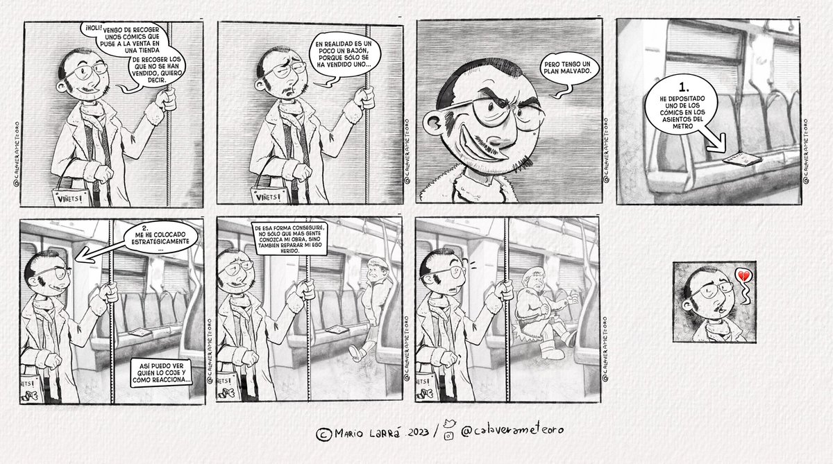 Comparte y da like a esta tira para ayudarme a sanar mi ego herido.
--
#comic #comedy #tiracomica #manerobrushes #comicespañol #humorgrafico #triste #autoedicion #ego #libroslibres #metro  #relatable #calaverameteoro #lasaventurasdecalaverameteoro #comedia #risas #tirascomicas