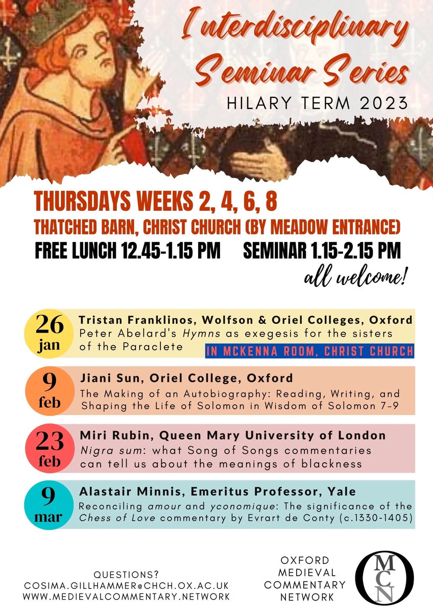 oxfordmcn's tweet photo. We look forward to welcoming Alastair Minnis for the final seminar in the series! Do join us on Thursday (free sandwich lunch included!) https://t.co/qxEvvzDAeo