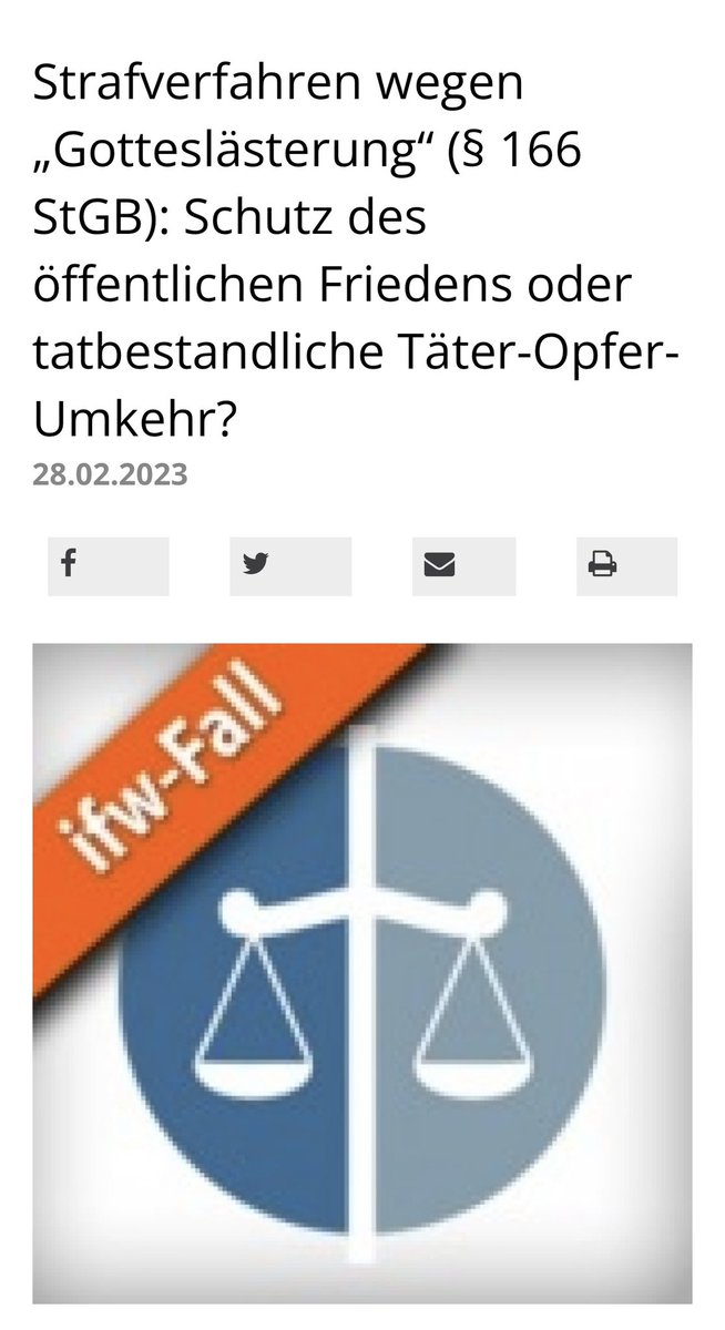 Drei Instanzen bedurfte es in Stuttgart, bis klar war, dass sich der Iraner Herr M. nicht wegen „#Gotteslästerung“ strafbar gemacht hat, indem er „den Propheten Mohammed der Begehung von Verbrechen der Vergewaltigung und des Mordes bezichtigt hat.“ 
§ 166 StGB…1/4
