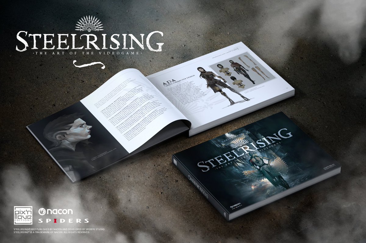 Pixnlove's tweet photo. Pix'n Love, Nacon et Spiders sont heureux de vous dévoiler l'artbook officiel Steelrising ! 👊 Rédigé de main de maître par Marine Macq 🖊️, cet ouvrage inédit vous dévoile les coulisses du développement avec de nombreux entretiens et documents exclusifs ! 🤩

👉 Préco le 08/03 https://t.co/n4ZT5Dl9gw