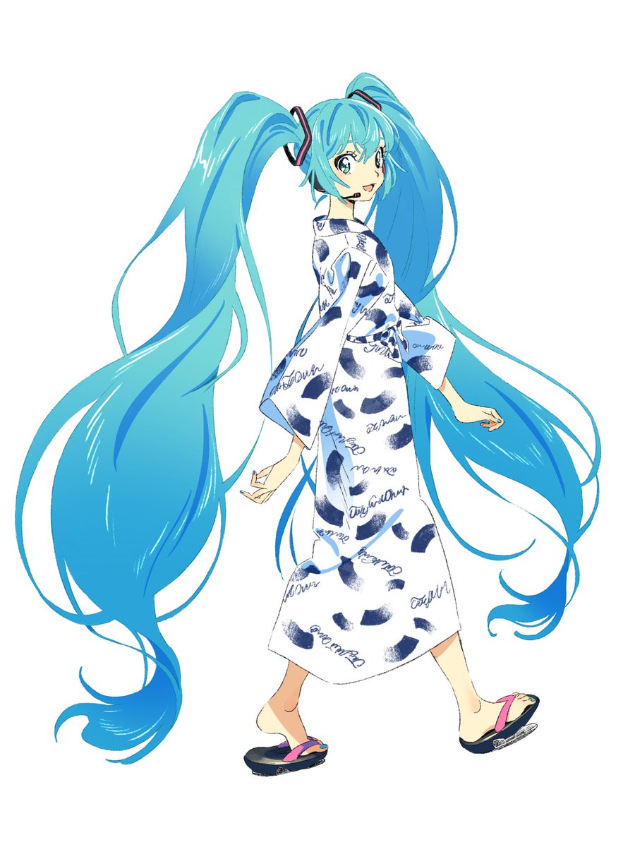 hatsune miku 1girl solo long hair very long hair japanese clothes kimono twintails  illustration images