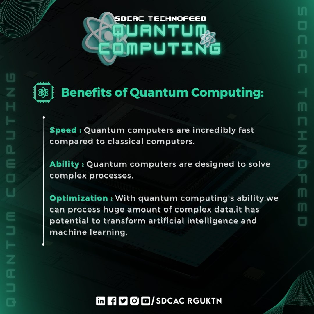 SDCAC_RGUKTN's tweet photo. Quantum computers have the potential to revolutionize fields such as cryptography, drug discovery, and optimization and technological challenge.
Researchers and engineers continue to explore new approaches to overcome the various obstacles and make quantum computing a reality. https://t.co/Bb57HVJJmQ