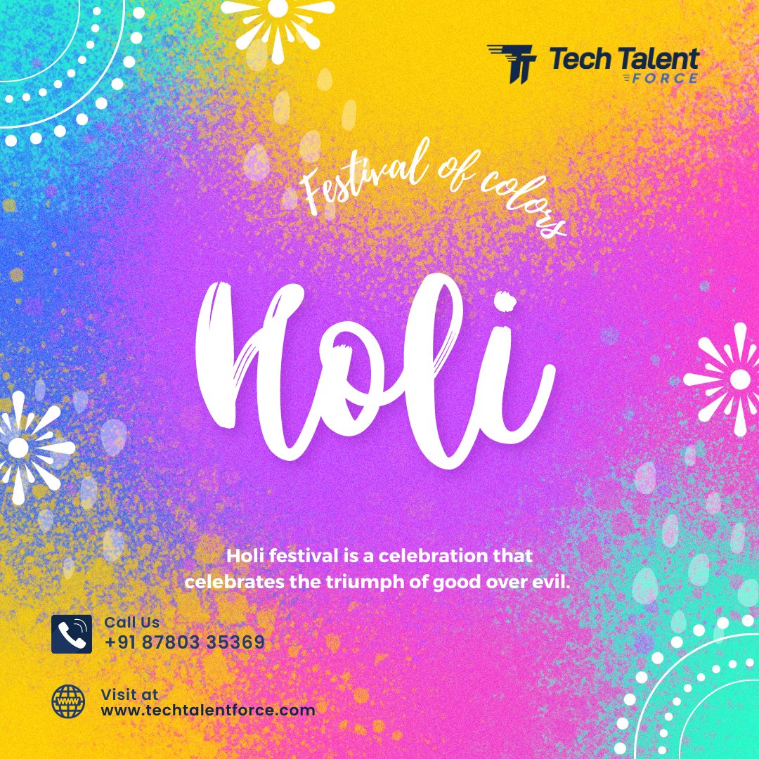 TechTalentForce's tweet image. We wish you all Happy Holi! Holi - The Festival of colours is celebrated to symbolize the victory of goodness, righteousness and devotion to god over all kinds of evil and negativity.

#techtalentforce #holikadahan #holi2023 #india #celebrate #hindu #goodness #festivalofcolours