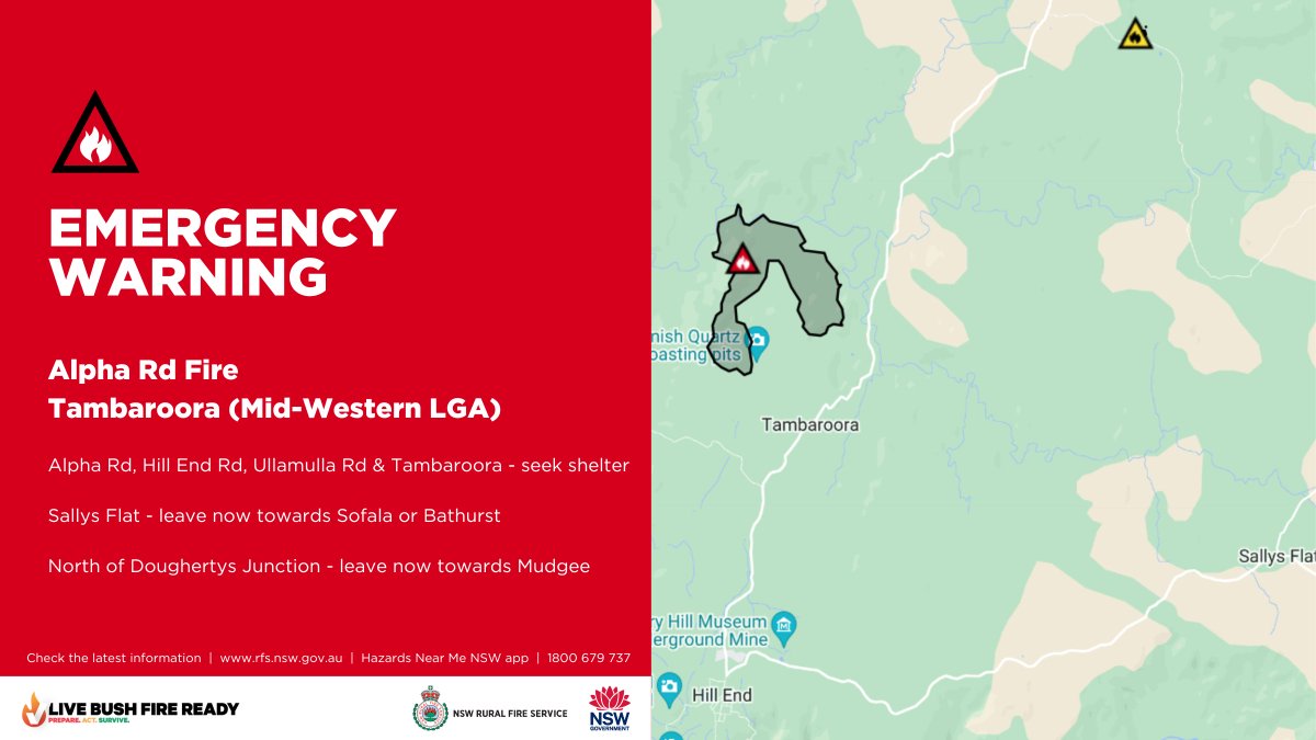 NSW RFS on Twitter "EMERGENCY WARNING Alpha Rd Fire, Tambaroora Fire