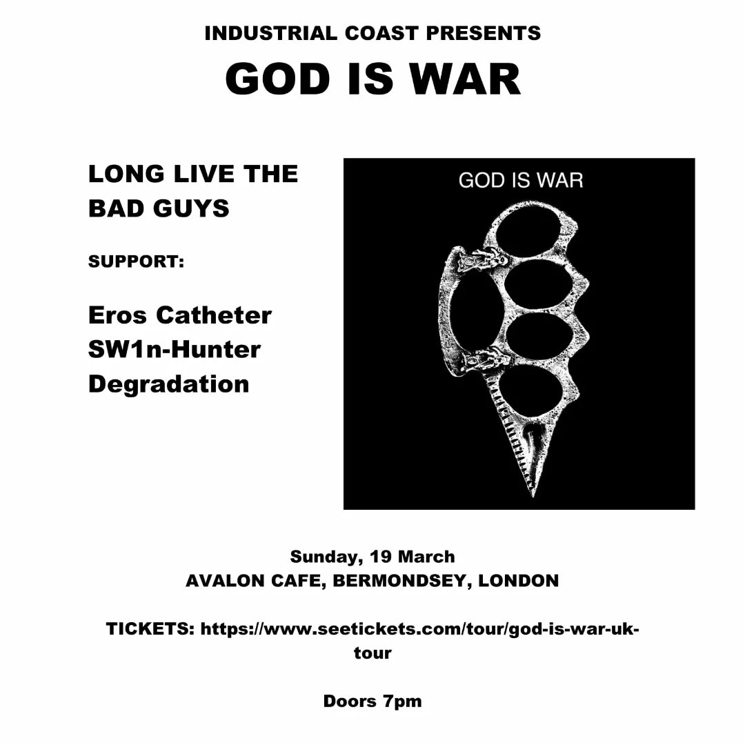 IndustrialCoas1's tweet photo. 1st of 2 London shows!
Darkfriends also plays on this bill!
@Godiswar777
#industrialcoast #cassettes #godiswar https://t.co/YyCQelg8FA