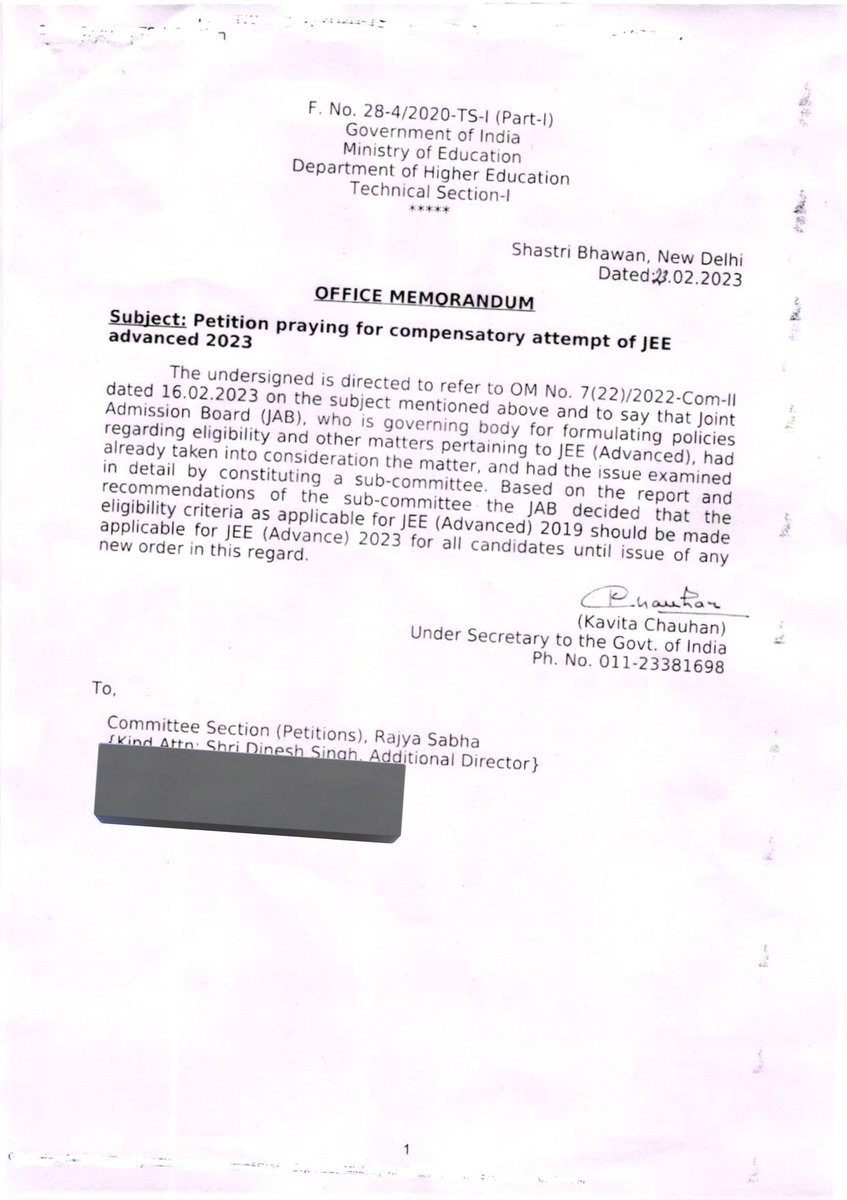 Official_AISU's tweet image. Ministry of Education has replied to the Committee on Petition of Rajya Sabha regarding compensatory attempt in JEE Advanced 2023 for 2021 pass outs. 
#JEEAdv2023For2021Passouts #iitfor21
