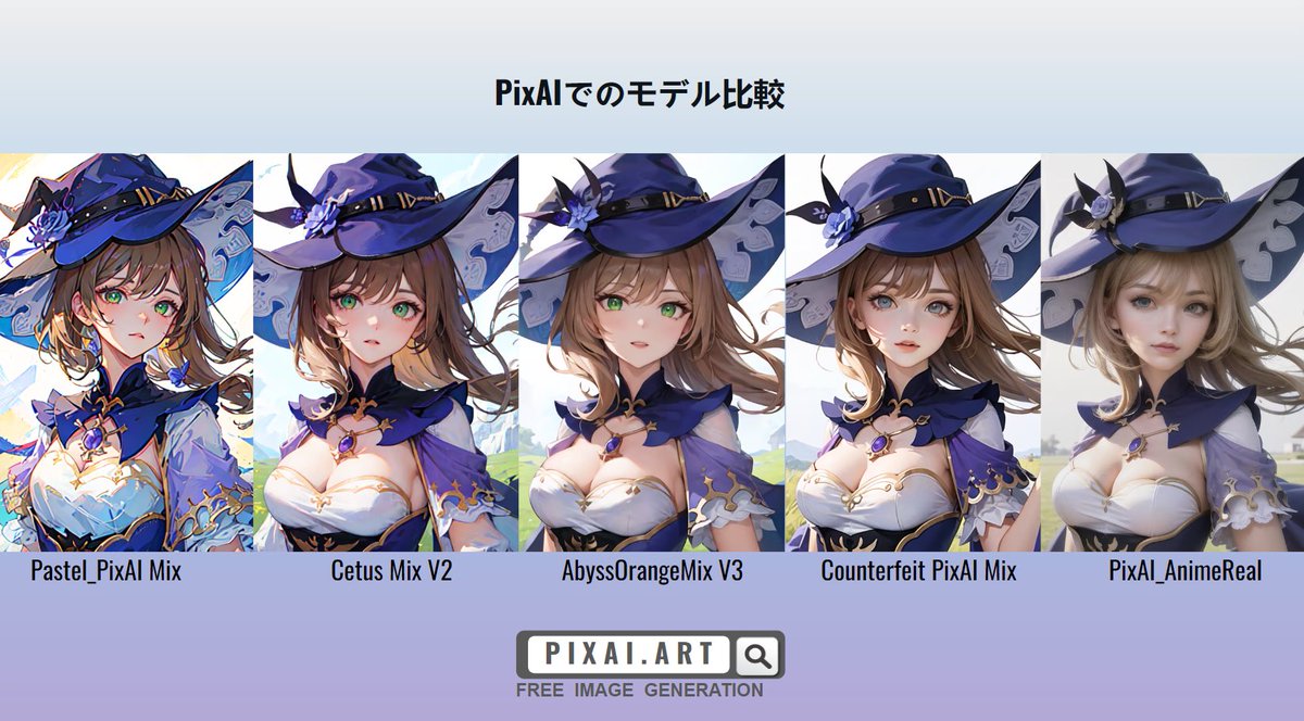 Comparison of Models on #PixAI
PixAIでのモデル比較

#aiart #AIイラスト #stablediffusion #lisagenshin #GenshinImpact #genshinimpactfanart #原神