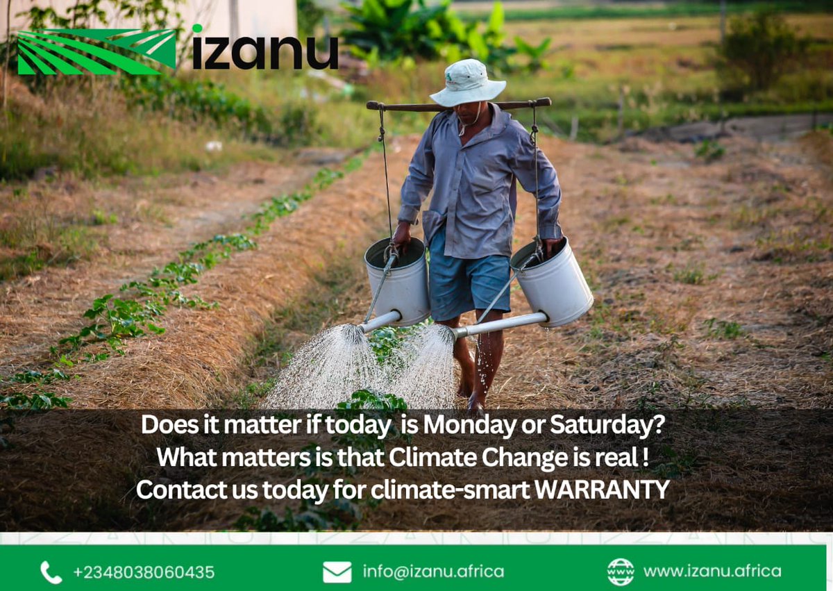 We know it's Monday, but does climate change cares about what day of the week it is? 
Get climate-smart WARRANTY to protect your crops and livestocks from the perils ahead. 
We've got you covered
#izanuafrica 
#climatechange 
#foodsecurity 
#climateadaptation 
#ClimateAction