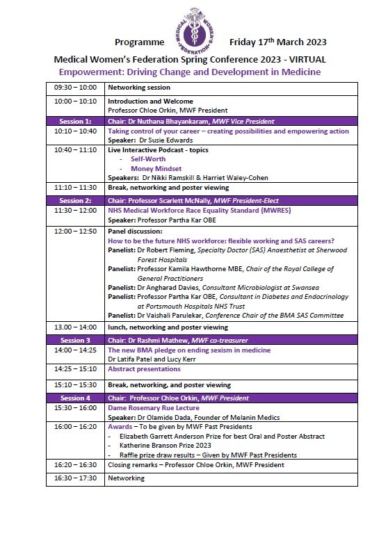 Nearly @medicalwomenuk conference Fri 17Mar! Register for link to watch these amazing sessions later! All welcome Book now! 👉 : ow.ly/Tkef50MPveM INFO: medicalwomensfederation.org.uk/news-events/co… £20/£35 members/non (Free for students with £5 membership.) @thebma @melaninmedics