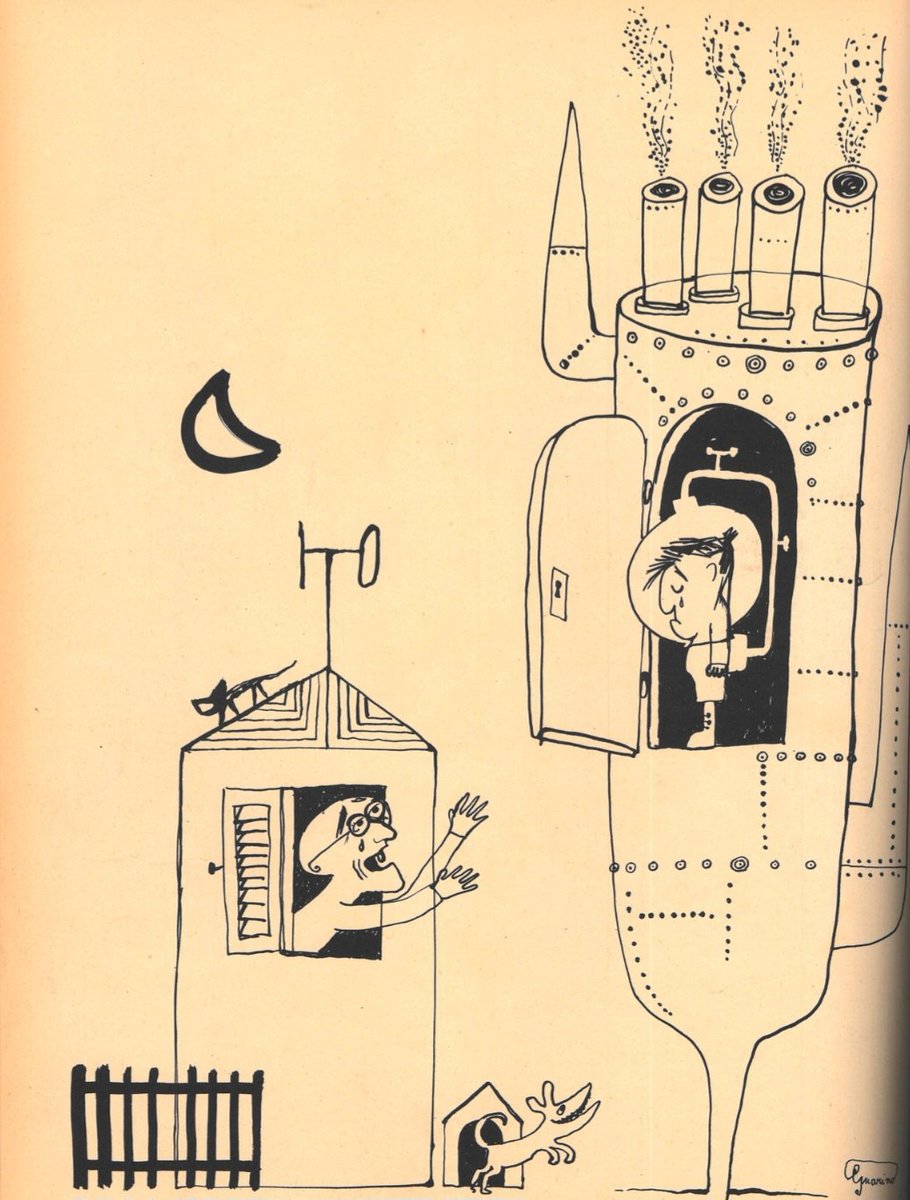 Giuseppe Lupo (@giuseppelupo8) on Twitter photo Questo disegno di #UgoGuarino fu pubblicato su #CiviltaDelleMacchine (4, 1956). Siamo all'epoca dei viaggi nel cosmo. Nel giardino di casa può atterrare un congegno primordiale come un razzo. #AlfonsoGatto definì questi oggetti "macchine fossili". <a href="/FondazSinisgall/">Fondazione Leonardo Sinisgalli</a> <a href="/LDO_Fondazione/">Fondazione Leonardo</a> Questo disegno di #UgoGuarino fu pubblicato su #CiviltaDelleMacchine (4, 1956). Siamo all'epoca dei viaggi nel cosmo. Nel giardino di casa può atterrare un congegno primordiale come un razzo. #AlfonsoGatto definì questi oggetti "macchine fossili". <a href="/FondazSinisgall/">Fondazione Leonardo Sinisgalli</a> <a href="/LDO_Fondazione/">Fondazione Leonardo</a>