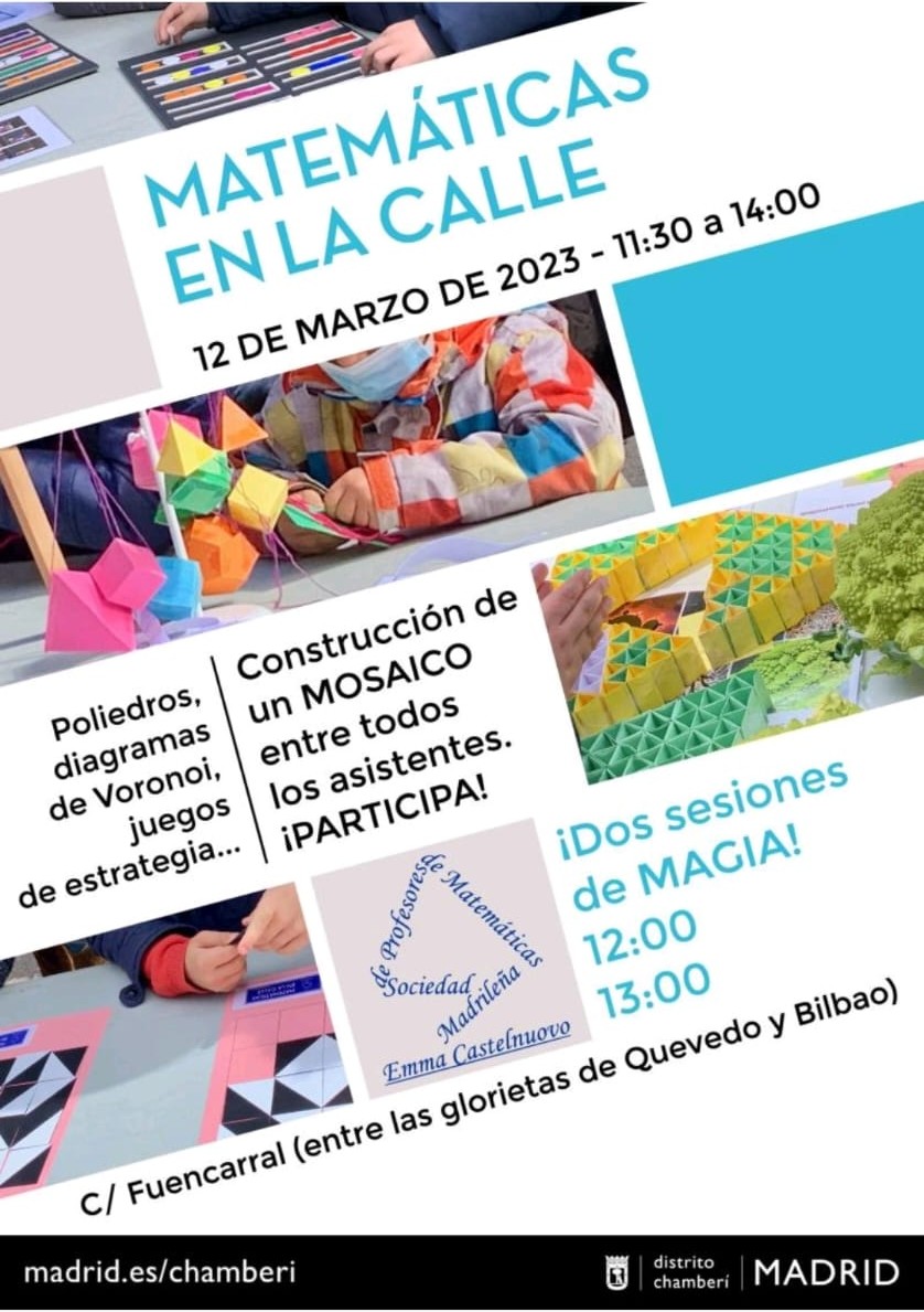 SMPM_EC's tweet photo. ¡¡Este domingo nos vemos!!

#MATESENLACALLE

Domingo 12 de marzo
11:30 a 14:00
Totalmente gratis
Actividades para disfrutar de las matemáticas a partir de 3 años
Espectáculos de matemagia a las 12 y a las 13h

¡Os esperamos! https://t.co/BS05xAPeSR