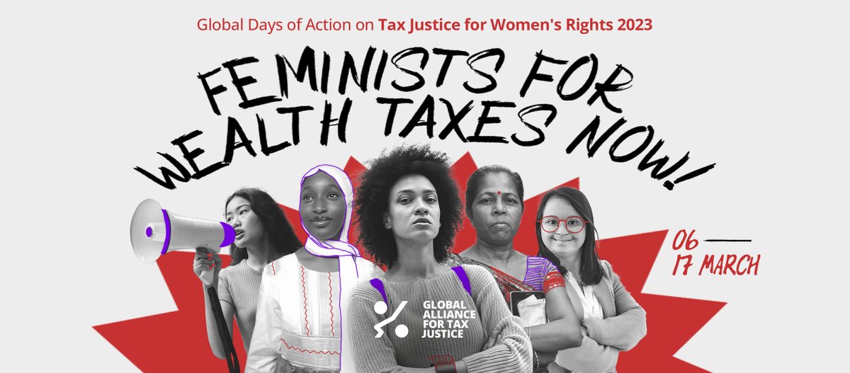 📢The Global Days of Action on #TaxJustice for #WomensRights starts today! Register now for the campaign launch event:  

⏰6 March @ 2 pm CET
➡️bit.ly/GDOA23-taxgend…

#MakeTaxesWorkForWomen #Feminists4WealthTaxesNow #Women4WealthTaxesNow #CSW67