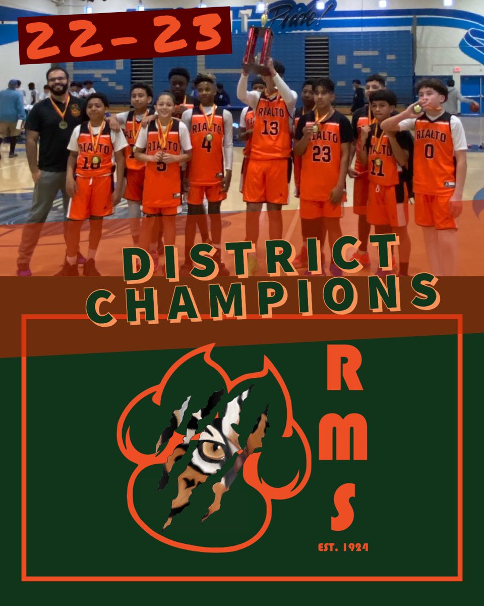 rms_tigers's tweet photo. CONGRATULATIONS TO OUR BOYS BASKETBALL TEAM for winning the RUSD middle schools championship!!!!! They reached the final game undefeated, WE ARE COMING!!!!! #rialtomiddleschool #integrityanddetermination https://t.co/mIVBlrbWVD
