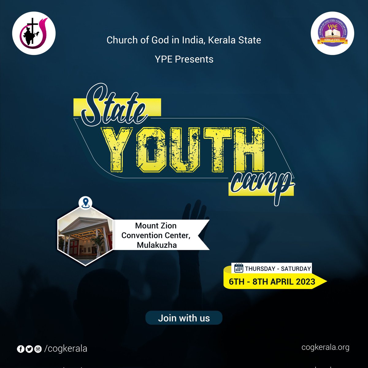 cogkerala's tweet photo. YPE Kerala State Youth Camp | 2023 April 6-8 |
Mount Zion Mulakuzha.
.
.
.
#cogkeralastate #cogkerala #youthdepartment #ype #ypekeralastate #ypekerala #churchofgod #youthcamp #youthministry https://t.co/WpqzPXAlKC