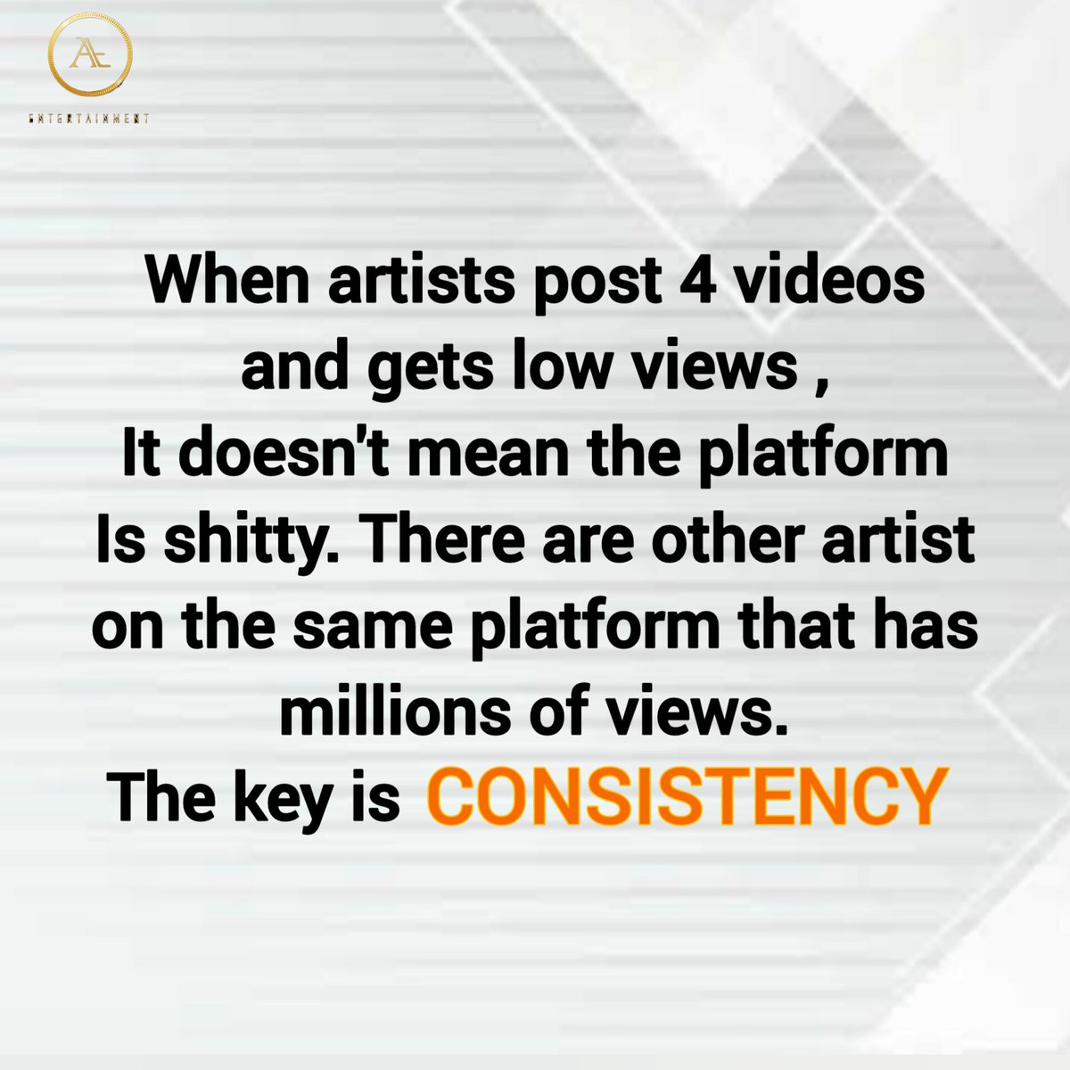 anchor4tryent's tweet photo. Don't be discouraged, be consistent with it, soon you'll get the desired result gradually.
#musicknowledge #atentertainment #musicbusiness #distribution #publishing #truth #reality https://t.co/2Y2wR4191P